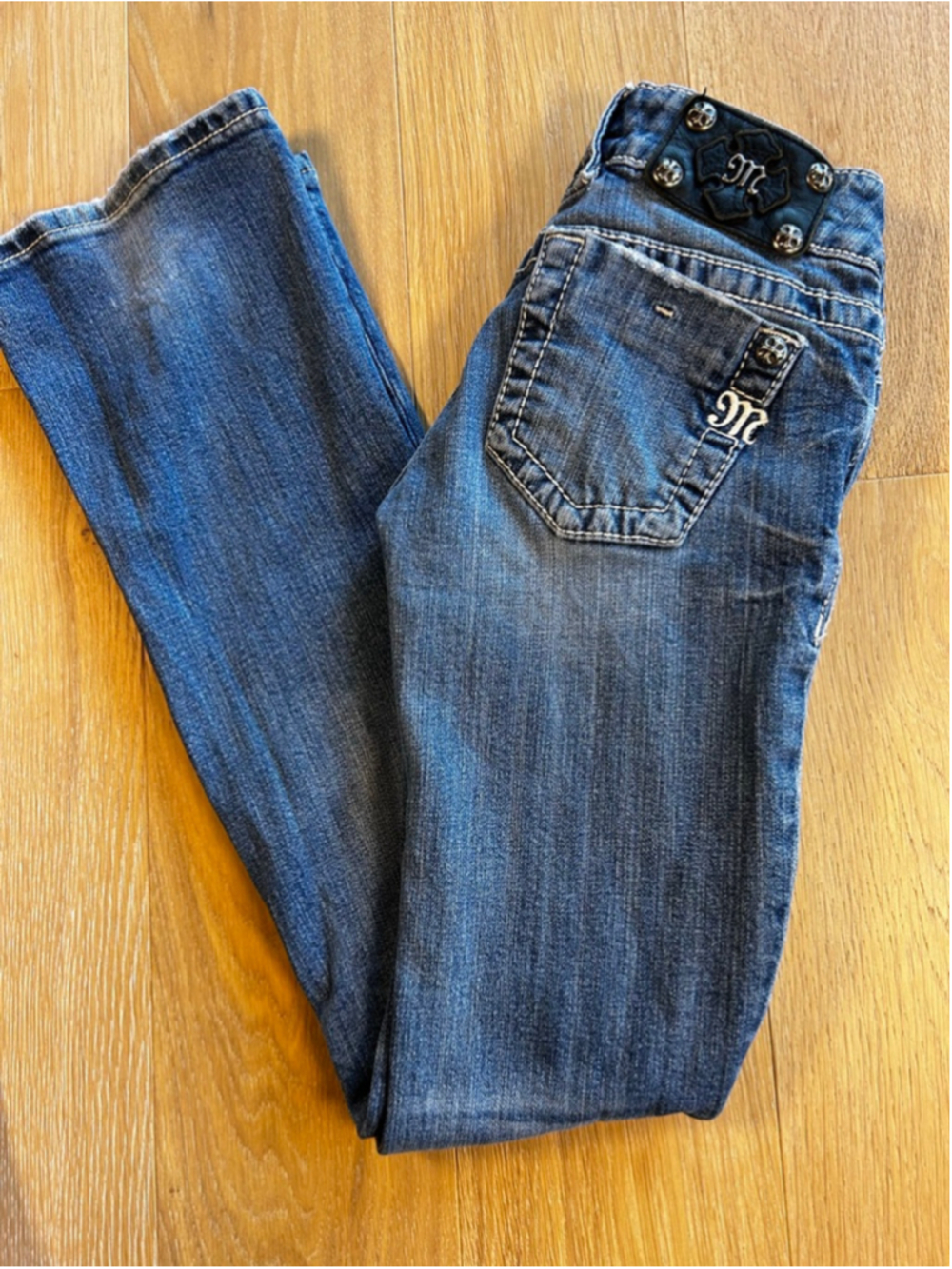 Miss Me Y2K Low Rise Bootcut Jeans Embellished Medium Wash Size 25